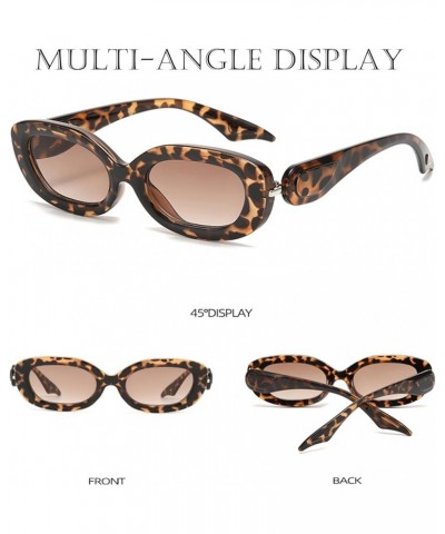 Trendy Small Oval Sunglasses for Women Fashion Vintage Narrow Frame Sun Glasses UV Protection 90s Leopard Frame/Gradient Brow...