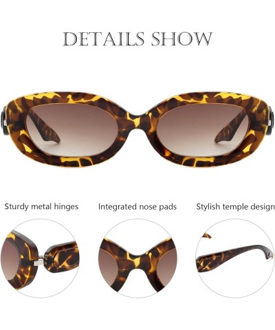 Trendy Small Oval Sunglasses for Women Fashion Vintage Narrow Frame Sun Glasses UV Protection 90s Leopard Frame/Gradient Brow...