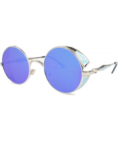 Hippie Retro Vintage John Lennon Glasses, Round Circle Sunglasses for women men Metal Frame Shades Eyewear Silver Frame Blue ...