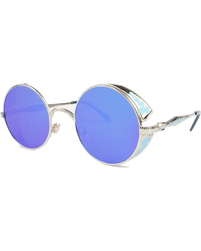 Hippie Retro Vintage John Lennon Glasses, Round Circle Sunglasses for women men Metal Frame Shades Eyewear Silver Frame Blue ...