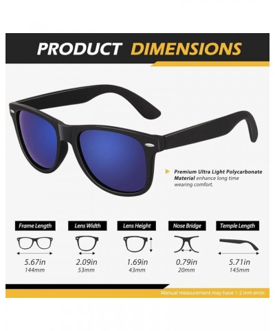 Polarized Sunglasses for Men Driving Sun glasses Shades 80's Retro Style Design Square Matte Black Frame | Dark Blue Mirror L...