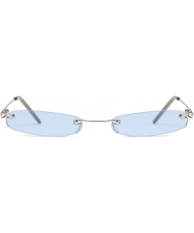 Fashion Rimless Narrow Small Rectangle Sunglasses Clear Colored Lens Blue $9.83 Rectangular