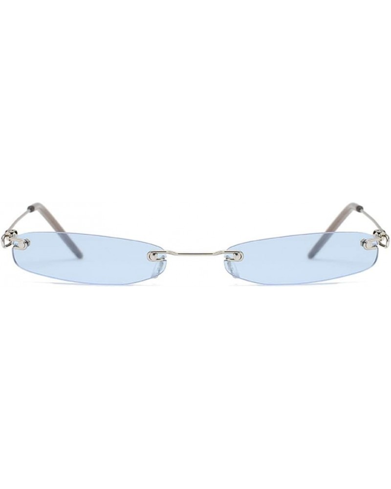 Fashion Rimless Narrow Small Rectangle Sunglasses Clear Colored Lens Blue $9.83 Rectangular