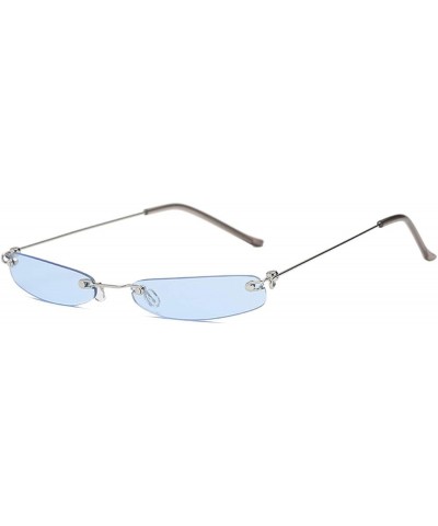 Fashion Rimless Narrow Small Rectangle Sunglasses Clear Colored Lens Blue $9.83 Rectangular