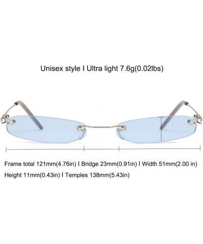 Fashion Rimless Narrow Small Rectangle Sunglasses Clear Colored Lens Blue $9.83 Rectangular