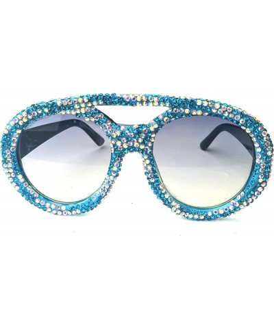 Oversized Round Goggle with Rhinestones sunglasses Fashion Women Diamond Punk Sparkling Party Eyewear Blue $11.32 Round