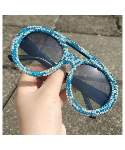 Oversized Round Goggle with Rhinestones sunglasses Fashion Women Diamond Punk Sparkling Party Eyewear Blue $11.32 Round