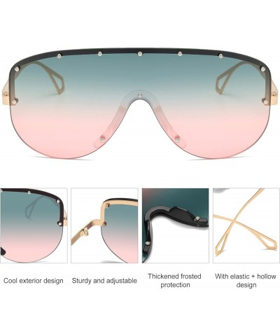 Retro Polarized Sunglasses for Women Men, Designer Style Trendy UV Protection Large Frameless Shades Sunnies Green Pink $8.69...