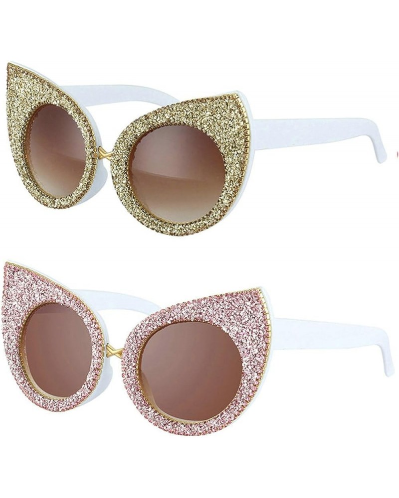 2023 Fashion Oversized Diamond Sunglasses Men Rhinestone Cat Sunglasses Women Crystal Party Sun Glasses 2pcs Gold+pink $9.79 ...