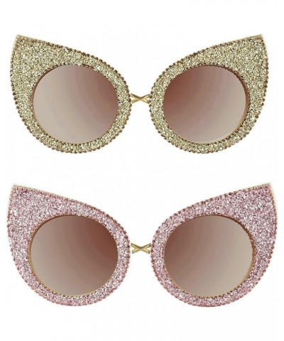 2023 Fashion Oversized Diamond Sunglasses Men Rhinestone Cat Sunglasses Women Crystal Party Sun Glasses 2pcs Gold+pink $9.79 ...