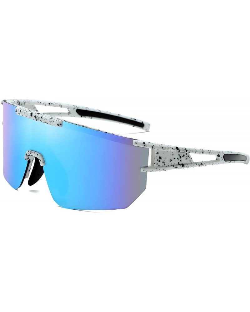 Sports Fan Cycling Sunglasses for Men Women Wrap Around Outdoor Baseball Sun Glasses with Eyewear Rope White/Blue Mirrored $8...