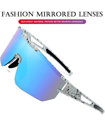 Sports Fan Cycling Sunglasses for Men Women Wrap Around Outdoor Baseball Sun Glasses with Eyewear Rope White/Blue Mirrored $8...