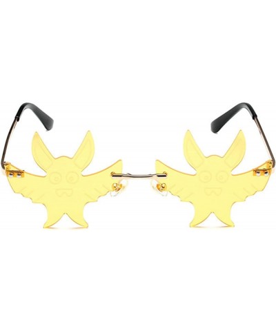 Bat Sunglasses 2022 Trendy Rimless Slim Sun Glasses Novelty Metal Frame Sun Shades Fashion Party Cosplay Eyewear Yellow $10.0...