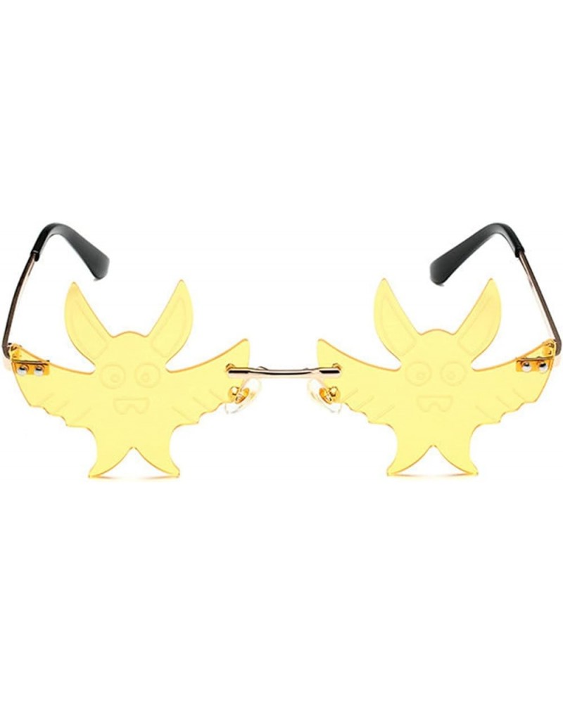 Bat Sunglasses 2022 Trendy Rimless Slim Sun Glasses Novelty Metal Frame Sun Shades Fashion Party Cosplay Eyewear Yellow $10.0...