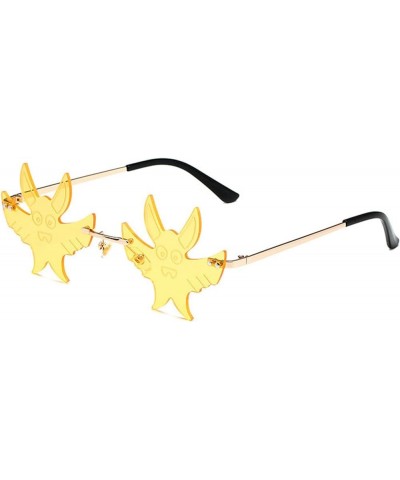 Bat Sunglasses 2022 Trendy Rimless Slim Sun Glasses Novelty Metal Frame Sun Shades Fashion Party Cosplay Eyewear Yellow $10.0...