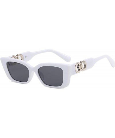 Cat Eye Sunglasses for Womern Men Retro Trendy Double Ring Small Frame Sunglasses UV Protection AM081 White/Grey $7.40 Round