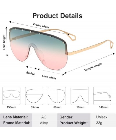 Retro Polarized Sunglasses for Women Men, Designer Style Trendy UV Protection Large Frameless Shades Sunnies Green Pink $8.69...