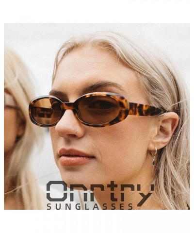 Vintage Small Oval Sunglasses for Women Men 90s Sunglasses Narrow Eyeglasses UV400 Protection 2 Pack A09 Leopard/Gradient Gre...