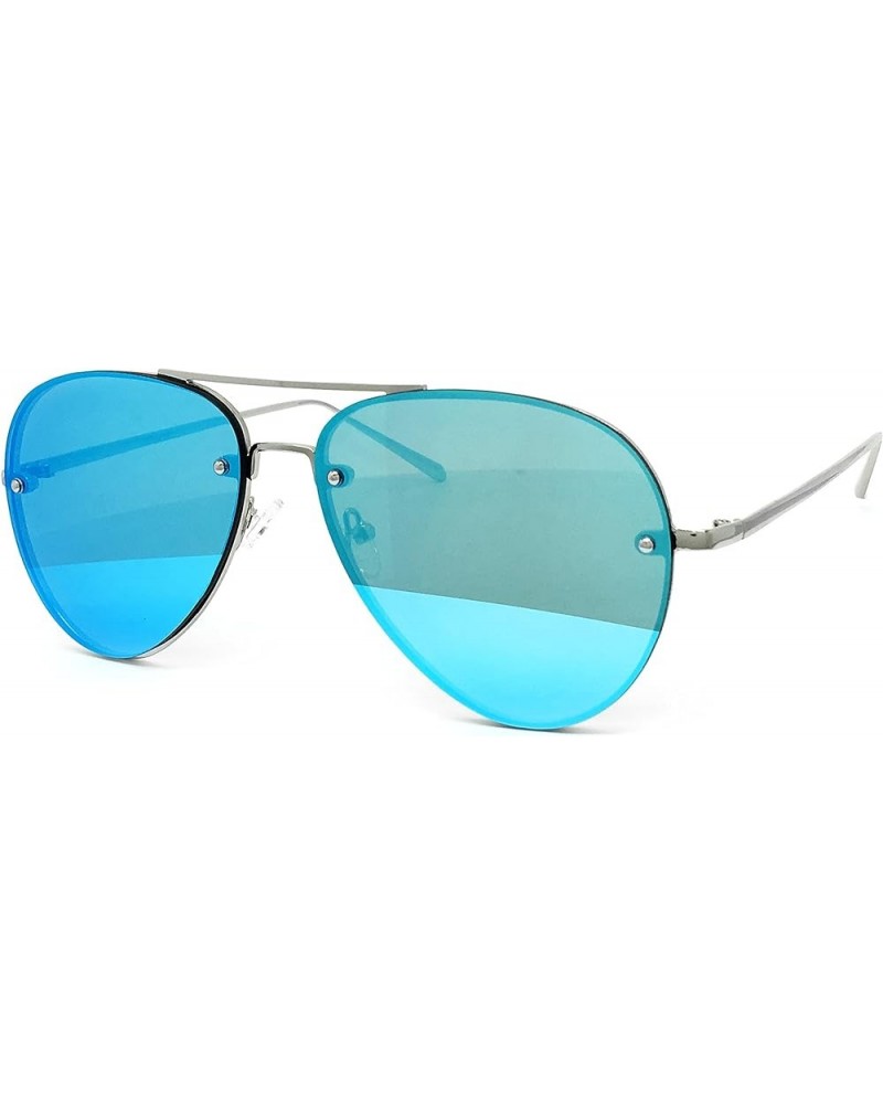 7191 Premium Oversized Flat Rimless Aviator Mirrored Metal Sunglass Rimless BLUE $14.24 Oversized