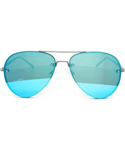 7191 Premium Oversized Flat Rimless Aviator Mirrored Metal Sunglass Rimless BLUE $14.24 Oversized