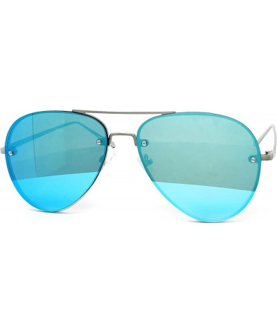 7191 Premium Oversized Flat Rimless Aviator Mirrored Metal Sunglass Rimless BLUE $14.24 Oversized