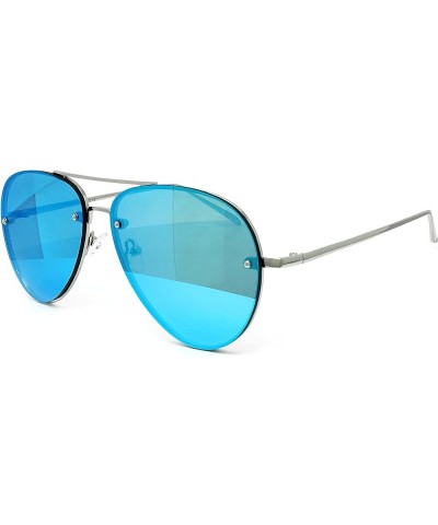 7191 Premium Oversized Flat Rimless Aviator Mirrored Metal Sunglass Rimless BLUE $14.24 Oversized