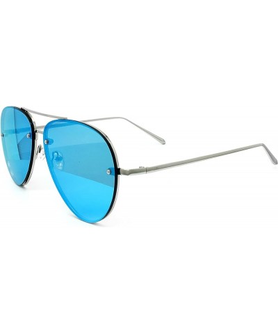 7191 Premium Oversized Flat Rimless Aviator Mirrored Metal Sunglass Rimless BLUE $14.24 Oversized