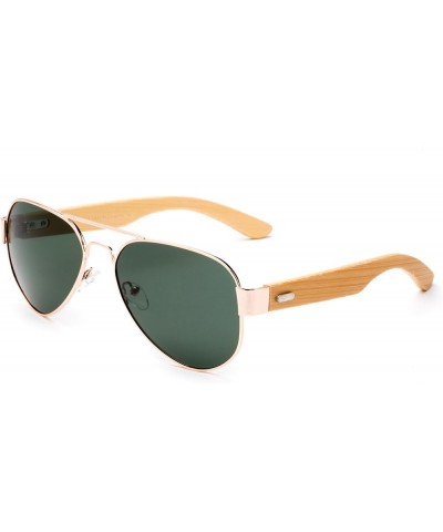 High Qaulity Real Bamboo Arm Aviator Sunglasses Bamboo Sunglasses for Men & Women 2 Pack - Green & Smoke $10.39 Aviator