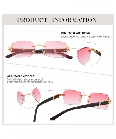 Rimless Rectangle Sunglasses Men Women Retro Frameless Square Shade Y2k Sun Glasses Tinted Eyewear B8* 2 Pack (Clear + Pink) ...