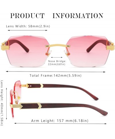 Rimless Rectangle Sunglasses Men Women Retro Frameless Square Shade Y2k Sun Glasses Tinted Eyewear B8* 2 Pack (Clear + Pink) ...