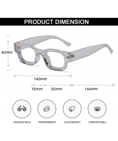 Thick Square Frame Sunglasses for Women Men Chunky Rectangle Polarized Sunglasses UV400 Protection A83 Transparent Grey/Anti-...