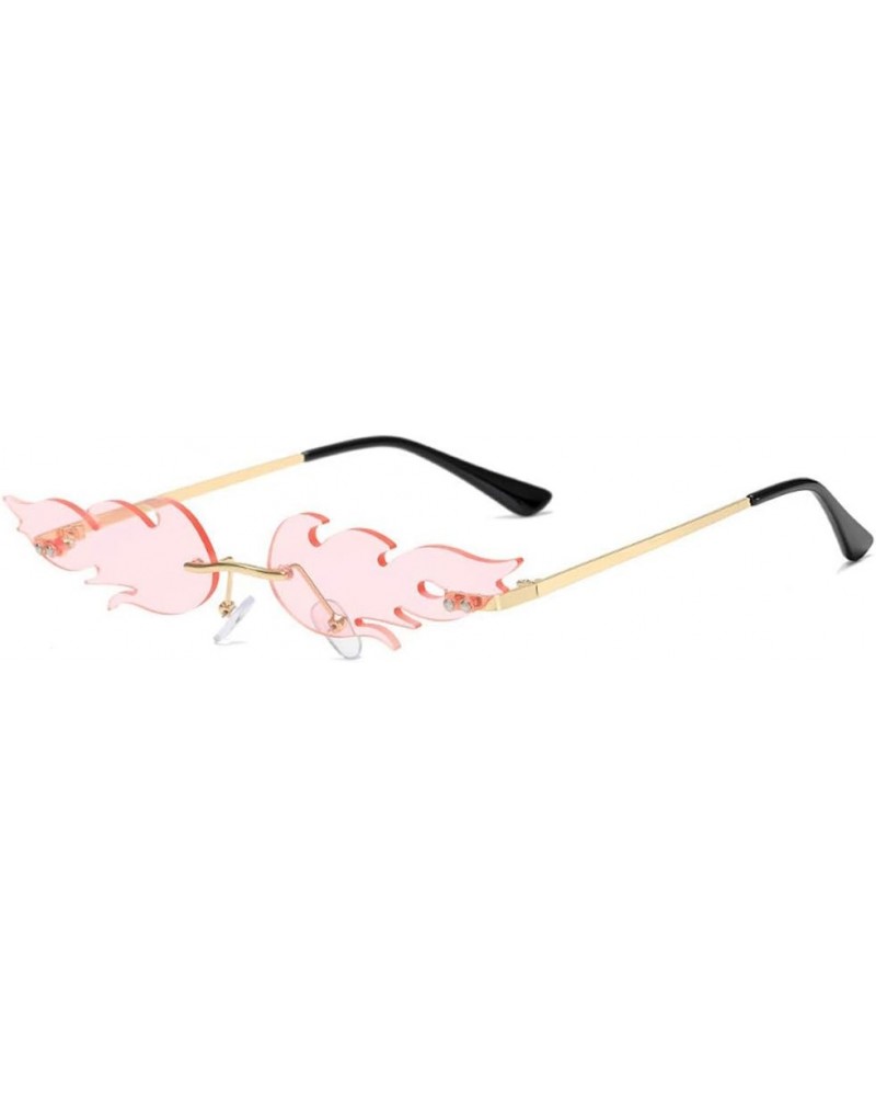 Fire Flame Sunglasses for Women Men Retro Wave Rimless Glasses Vintage Fire Shape Gold Metal Frameless Eyewear Pink No.2 $8.5...