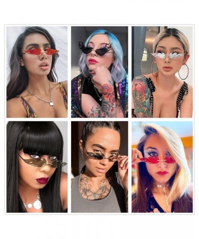 Fire Flame Sunglasses for Women Men Retro Wave Rimless Glasses Vintage Fire Shape Gold Metal Frameless Eyewear Pink No.2 $8.5...