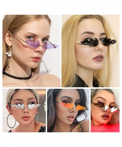 Fire Flame Sunglasses for Women Men Retro Wave Rimless Glasses Vintage Fire Shape Gold Metal Frameless Eyewear Pink No.2 $8.5...