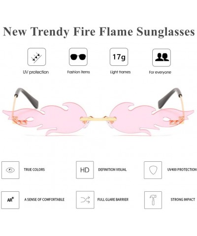 Fire Flame Sunglasses for Women Men Retro Wave Rimless Glasses Vintage Fire Shape Gold Metal Frameless Eyewear Pink No.2 $8.5...