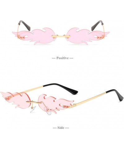 Fire Flame Sunglasses for Women Men Retro Wave Rimless Glasses Vintage Fire Shape Gold Metal Frameless Eyewear Pink No.2 $8.5...