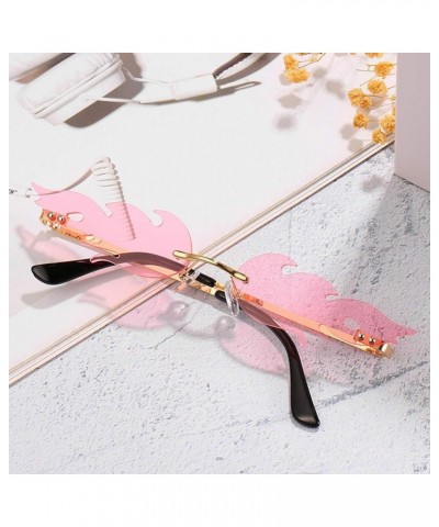 Fire Flame Sunglasses for Women Men Retro Wave Rimless Glasses Vintage Fire Shape Gold Metal Frameless Eyewear Pink No.2 $8.5...