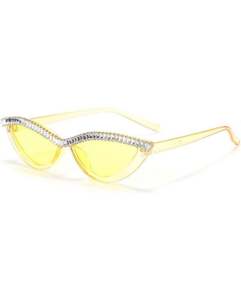 2023 Fashion Small Cat Sunglasses Women Retro Rhinestone Pink Sun Glasses Sexy Crystal Goggle Men Yellow $9.68 Goggle