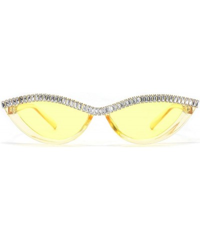 2023 Fashion Small Cat Sunglasses Women Retro Rhinestone Pink Sun Glasses Sexy Crystal Goggle Men Yellow $9.68 Goggle