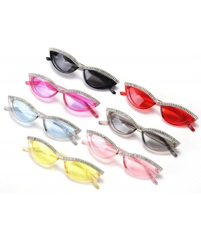 2023 Fashion Small Cat Sunglasses Women Retro Rhinestone Pink Sun Glasses Sexy Crystal Goggle Men Yellow $9.68 Goggle