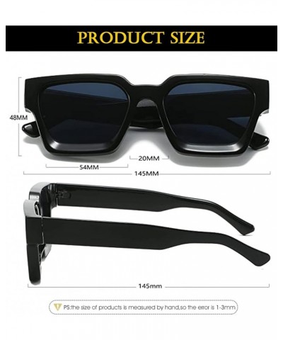 Thick Square Frame Sunglasses for Women Men Fashion Chunky Rectangle Sun Glasses Black Shades 2 Pack (Black +Transparent Gree...