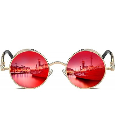 Gothic Steampunk Round Polarized UV400 Protection Sunglasses Unisex Street Outdoor Golden Frame/Red Lens $10.28 Goggle