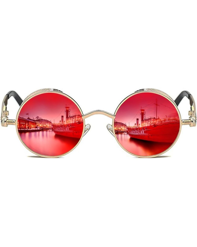 Gothic Steampunk Round Polarized UV400 Protection Sunglasses Unisex Street Outdoor Golden Frame/Red Lens $10.28 Goggle