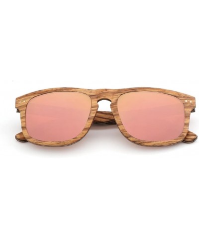 Men Wood Polarized Sunglasses Vintage Wooden Frame Pink $19.23 Oval