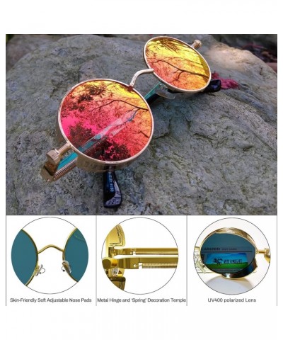 Gothic Steampunk Round Polarized UV400 Protection Sunglasses Unisex Street Outdoor Golden Frame/Red Lens $10.28 Goggle