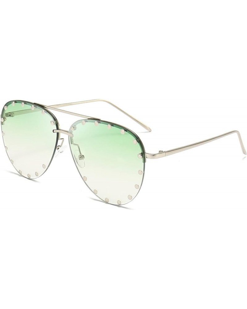 Studded Sunglasses for Women Fashion Studded Aviator Sunglasses Metal Frame UV 400 A5:silver Frames/Gradient Green Lens $11.7...