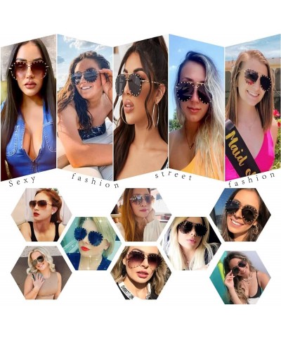 Studded Sunglasses for Women Fashion Studded Aviator Sunglasses Metal Frame UV 400 A5:silver Frames/Gradient Green Lens $11.7...