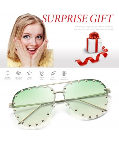 Studded Sunglasses for Women Fashion Studded Aviator Sunglasses Metal Frame UV 400 A5:silver Frames/Gradient Green Lens $11.7...