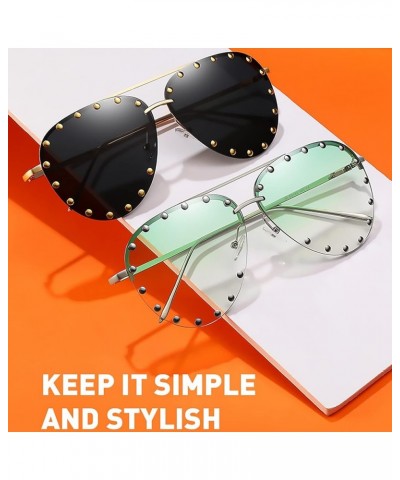 Studded Sunglasses for Women Fashion Studded Aviator Sunglasses Metal Frame UV 400 A5:silver Frames/Gradient Green Lens $11.7...