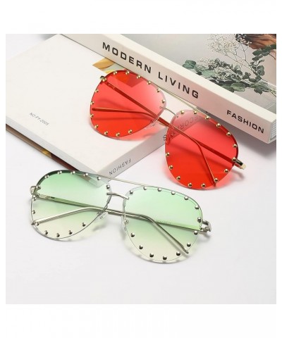 Studded Sunglasses for Women Fashion Studded Aviator Sunglasses Metal Frame UV 400 A5:silver Frames/Gradient Green Lens $11.7...